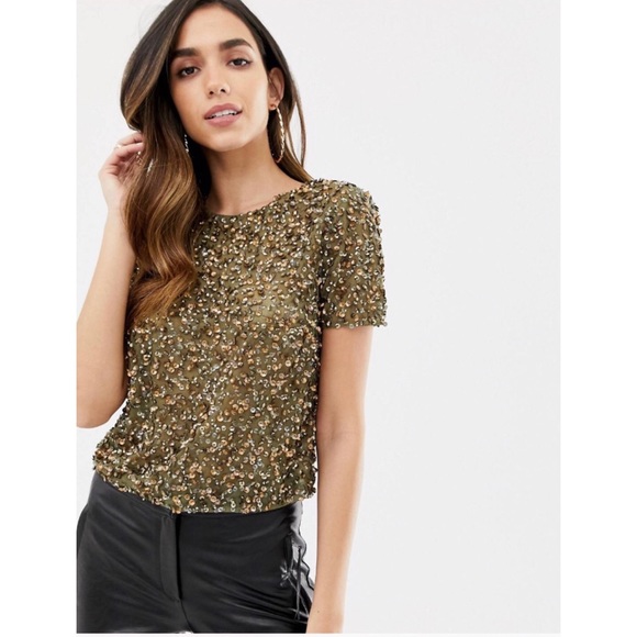ASOS Cropped Sequin Embellished Top - Picture 9 of 10